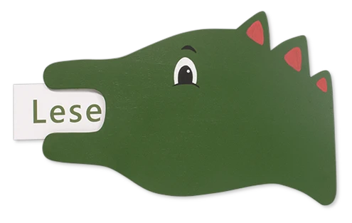 Grüner Holzdrache mit Textkarten